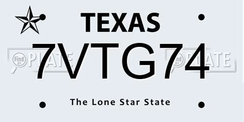 7VTG74 Texas License Plate