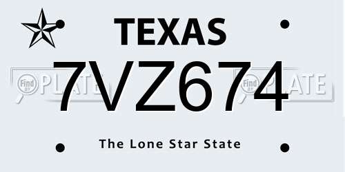 7VZ674 Texas License Plate