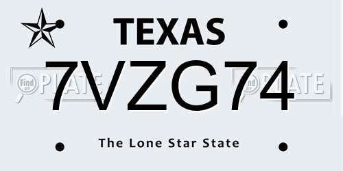7VZG74 Texas License Plate