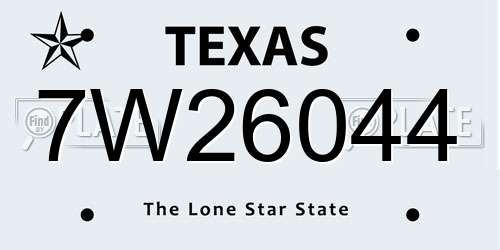 7W26044 Texas License Plate