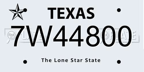 7W44800 Texas License Plate