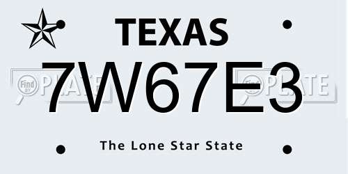 7W67E3 Texas License Plate