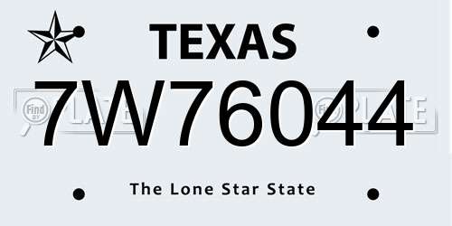 7W76044 Texas License Plate