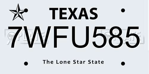 7WFU585 Texas License Plate