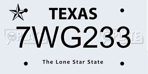7WG233 Texas License Plate