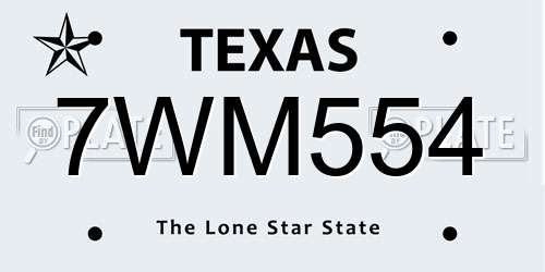 7WM554 Texas License Plate