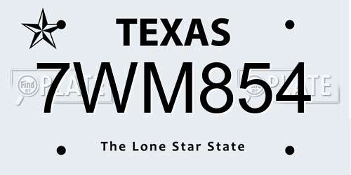 7WM854 Texas License Plate
