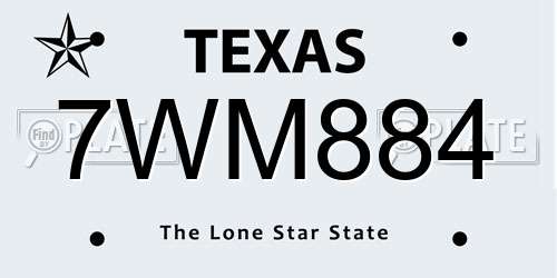 7WM884 Texas License Plate