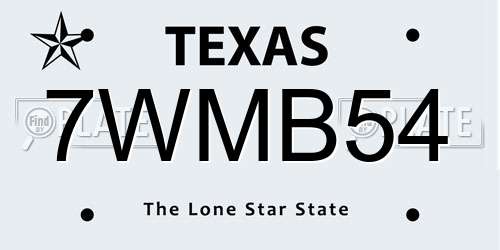 7WMB54 Texas License Plate
