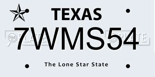 7WMS54 Texas License Plate