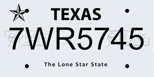 7WR5745 Texas License Plate