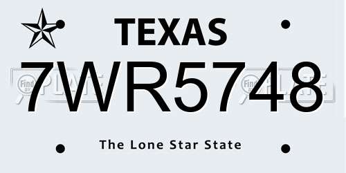 7WR5748 Texas License Plate