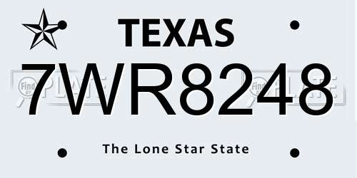 7WR8248 Texas License Plate