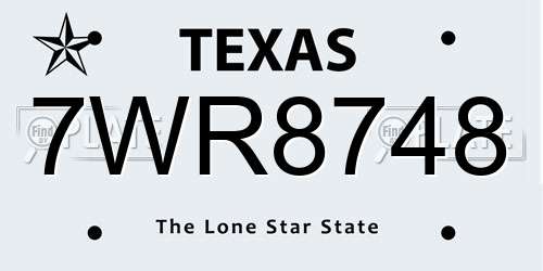 7WR8748 Texas License Plate