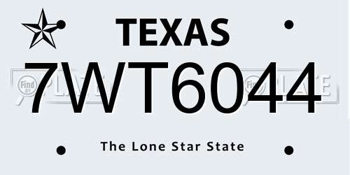 7WT6044 Texas License Plate