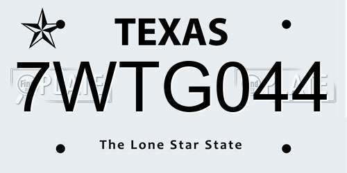 7WTG044 Texas License Plate