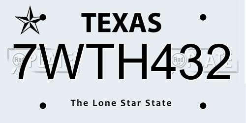 7WTH432 Texas License Plate