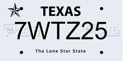 7WTZ25 Texas License Plate