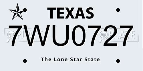 7WU0727 Texas License Plate