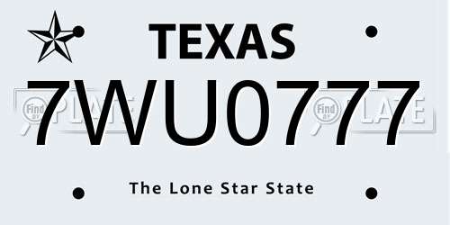7WU0777 Texas License Plate