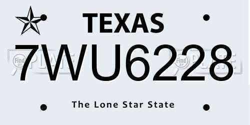 7WU6228 Texas License Plate