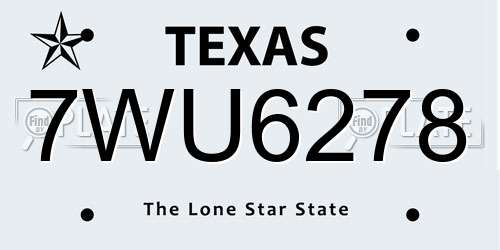7WU6278 Texas License Plate
