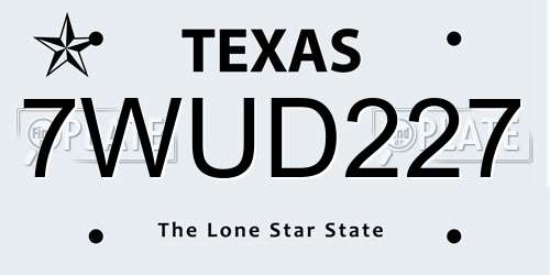 7WUD227 Texas License Plate