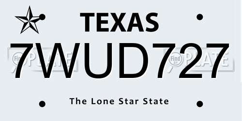 7WUD727 Texas License Plate