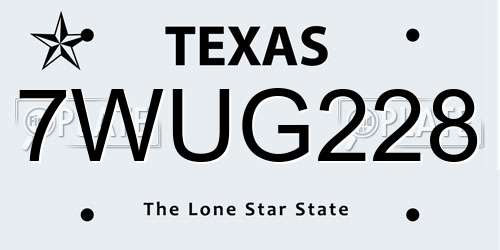 7WUG228 Texas License Plate