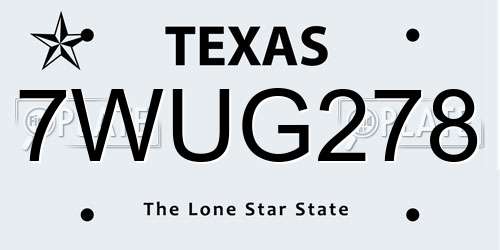 7WUG278 Texas License Plate