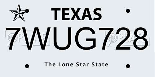7WUG728 Texas License Plate