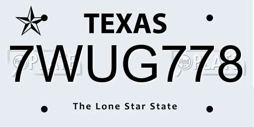 7WUG778 Texas License Plate
