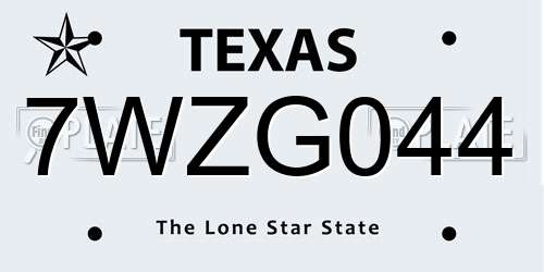 7WZG044 Texas License Plate
