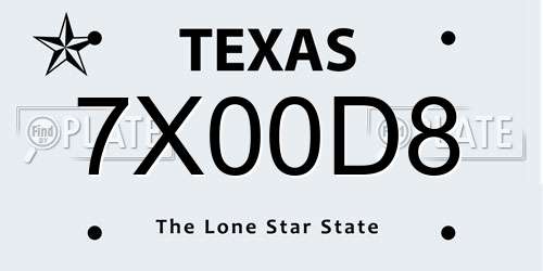 7X00D8 Texas License Plate