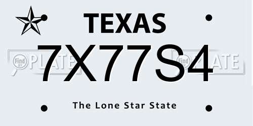 7X77S4 Texas License Plate