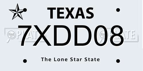7XDD08 Texas License Plate