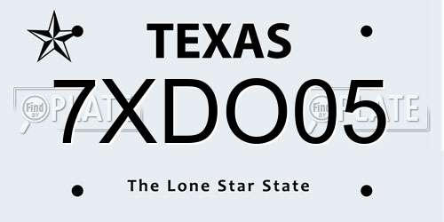 7XDO05 Texas License Plate