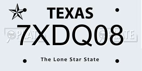 7XDQ08 Texas License Plate