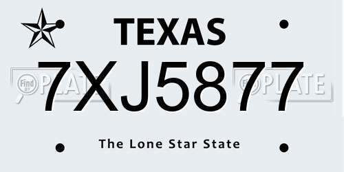 7XJ5877 Texas License Plate