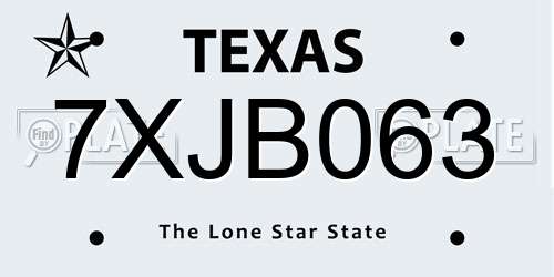 7XJB063 Texas License Plate