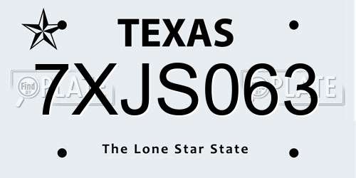 7XJS063 Texas License Plate