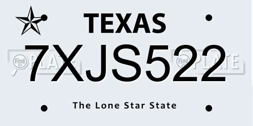 7XJS522 Texas License Plate