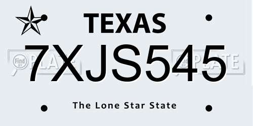 7XJS545 Texas License Plate