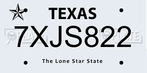 7XJS822 Texas License Plate