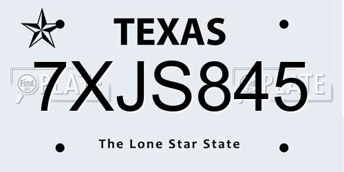 7XJS845 Texas License Plate