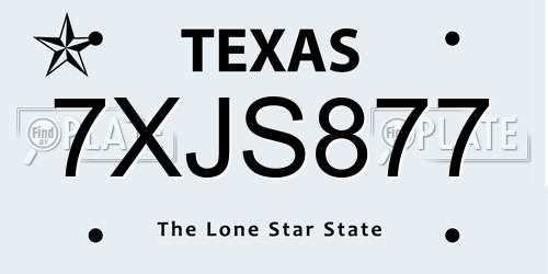 7XJS877 Texas License Plate