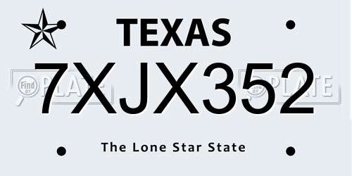 7XJX352 Texas License Plate