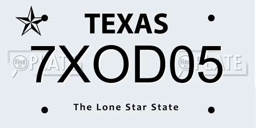 7XOD05 Texas License Plate