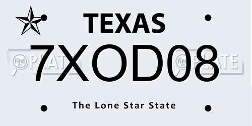 7XOD08 Texas License Plate