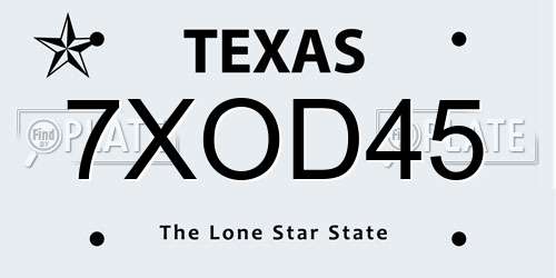 7XOD45 Texas License Plate